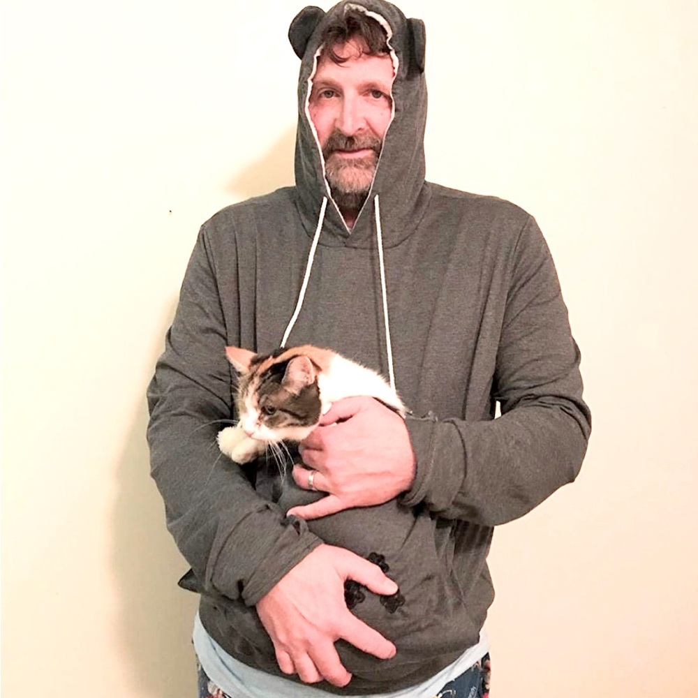 Gray Animal Pouch Hoodie w/Ears and Pockets, Size XXL